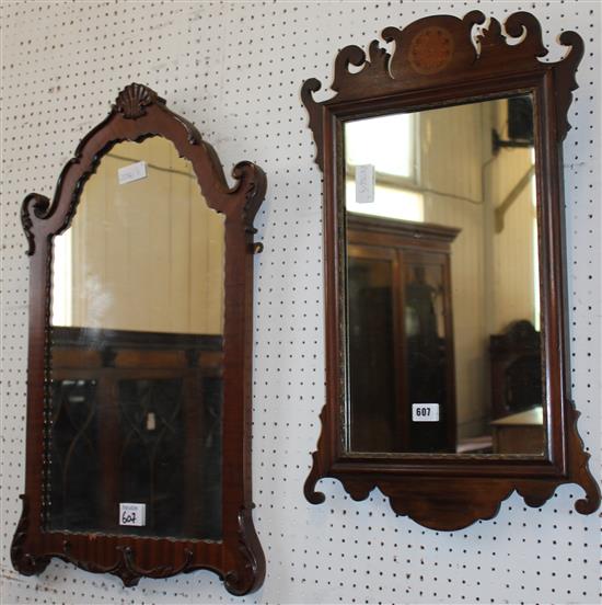 George III style mahogany fretwork mirror and another